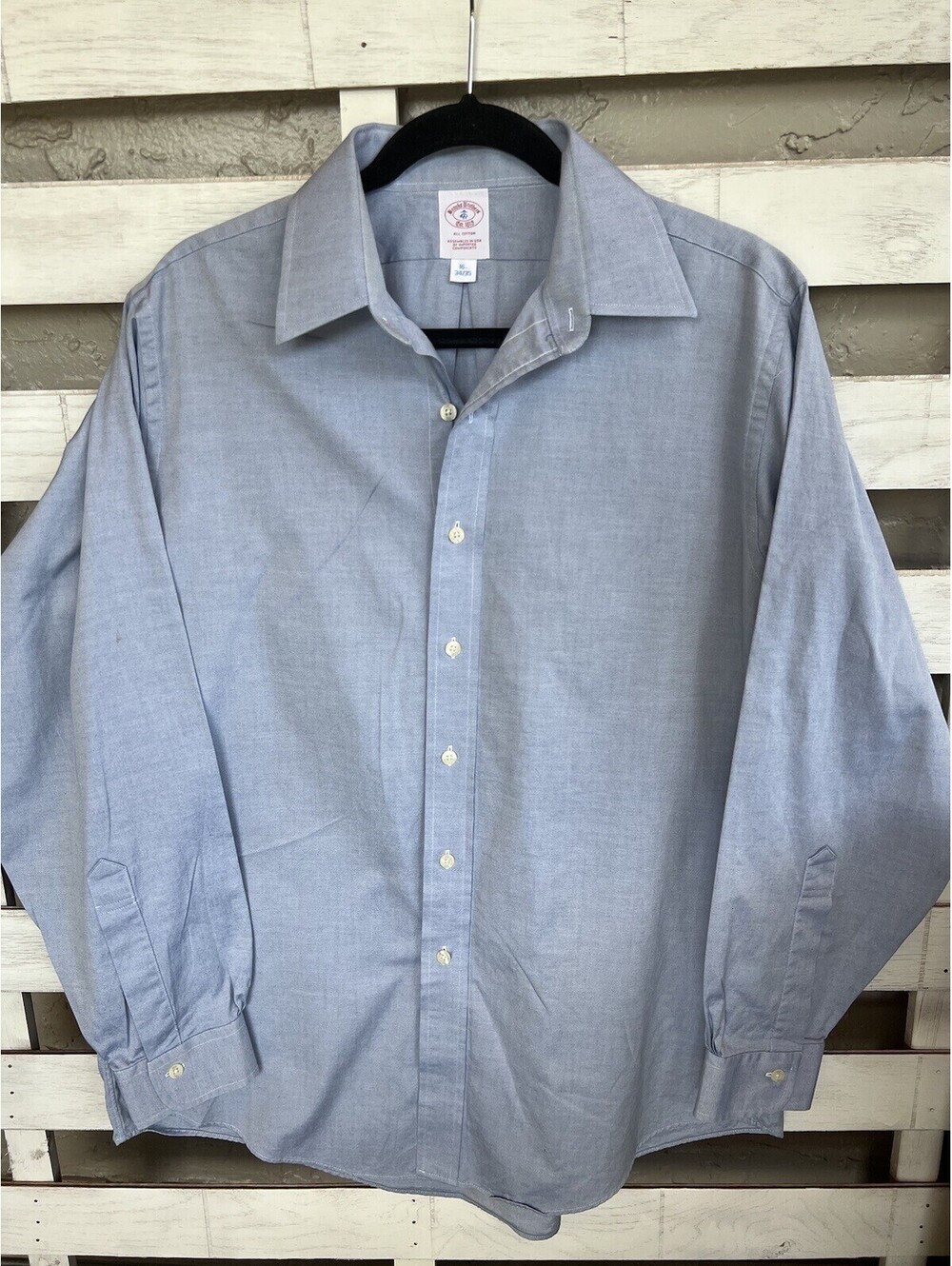 Brooks Brothers Cotton Mens L Dress Shirt Button Up Old Money Blue 16 34”/35”